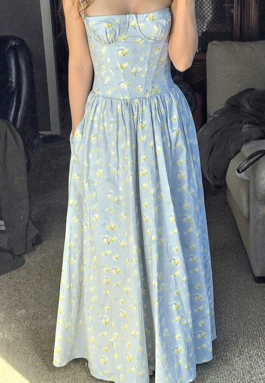 House of CB Wildflower Blue Corset Maxi Dress Size S